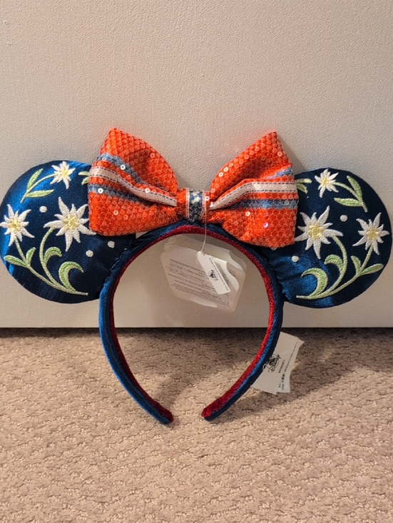 Disney Accessories - Disney Parks Epcot Embroidered Navy Floral Minnie Ears Sequin Bow